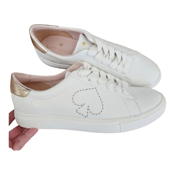 kate spade Shoes - Kate Spade Angelise White Gold Leather Low Top Sneakers Women's 9
